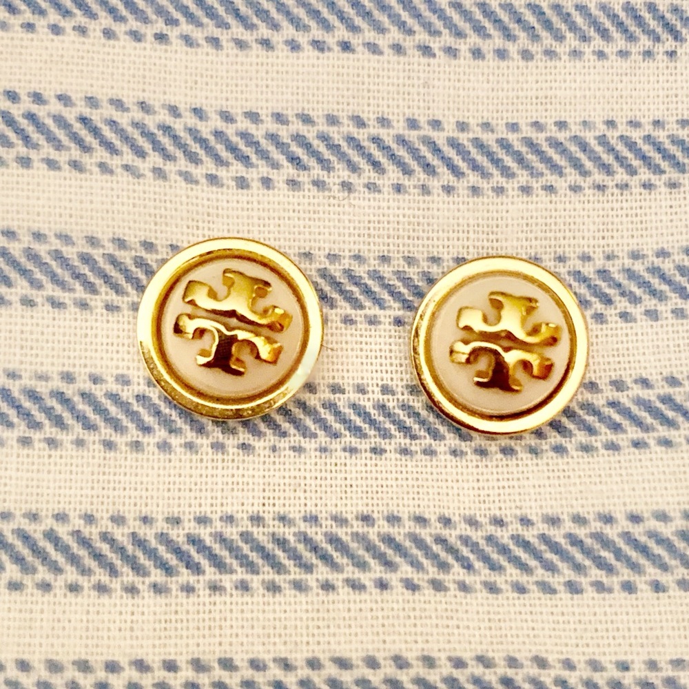 Tory Burch white/gold logo studs $78 retail